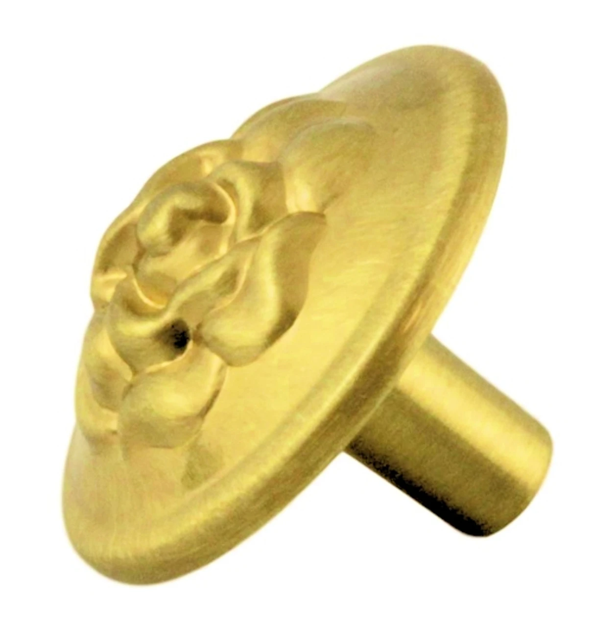 1-1/4" Old Rose Pattern Knob Soft Satin Brass 1 1-1/4" Old Rose Pattern Knob Soft Satin Brass