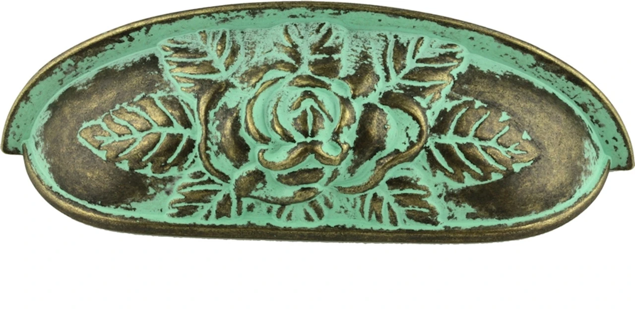 3-3/4" Old Rose Pattern Cup Pull Verdigris 1 3-3/4" Old Rose Pattern Cup Pull Verdigris