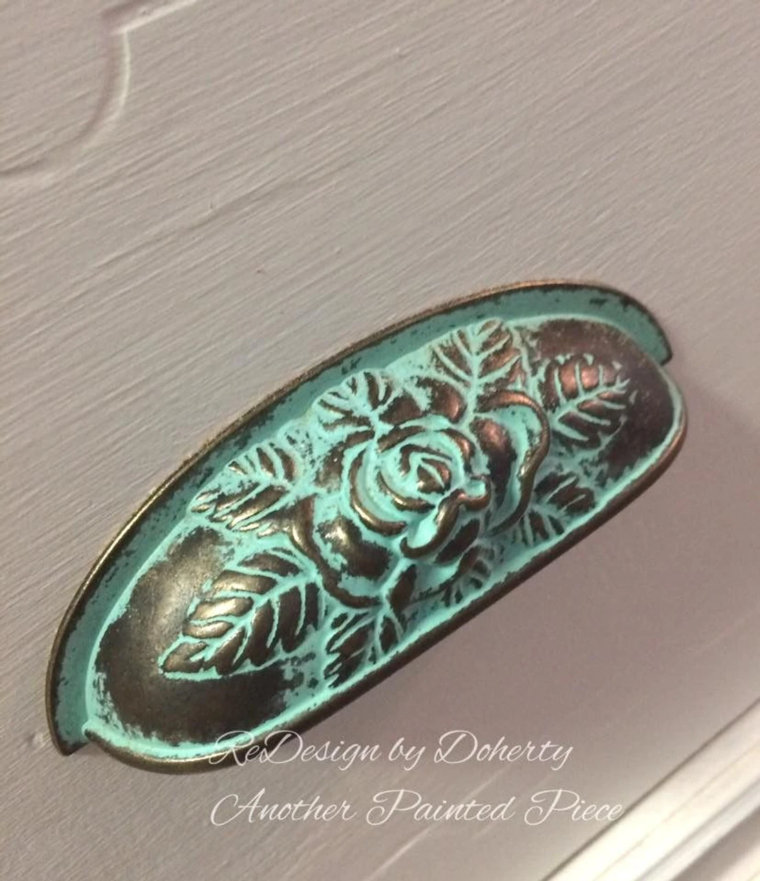 3-3/4" Old Rose Pattern Cup Pull Verdigris 9 3-3/4" Old Rose Pattern Cup Pull Verdigris - Image 9