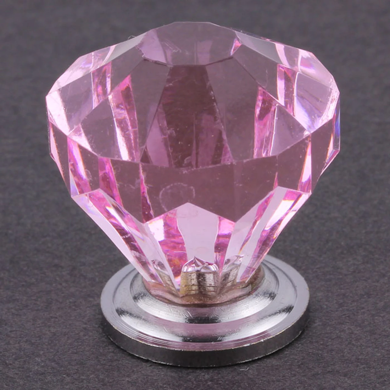 1-1/4" Pink Diamond Acrylic Knob Chrome 1 1-1/4" Pink Diamond Acrylic Knob Chrome