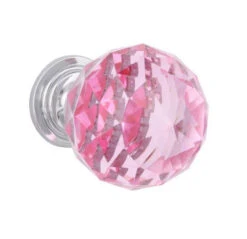 Liberty 1-1/4" Faceted Glass Knob Pink And Polished Chrome