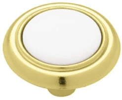 Liberty 1-1/4" White Ceramic Insert Knob Polished Brass