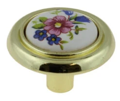 Liberty 1-1/4" Ceramic Flowers Knob White With Polished Brass