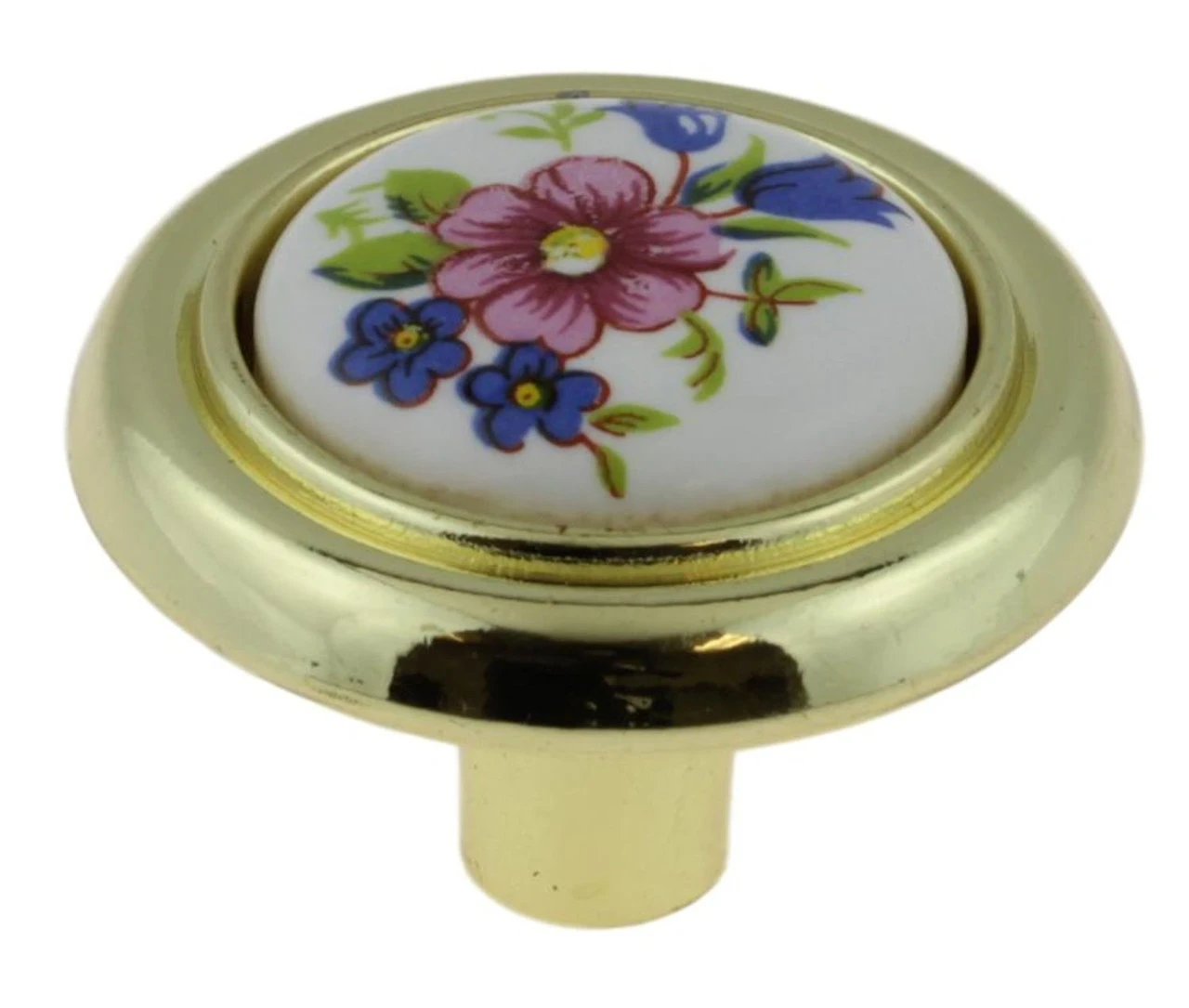 Liberty 1-1/4" Ceramic Flowers Knob White With Polished Brass 1 Liberty 1-1/4" Ceramic Flowers Knob White With Polished Brass