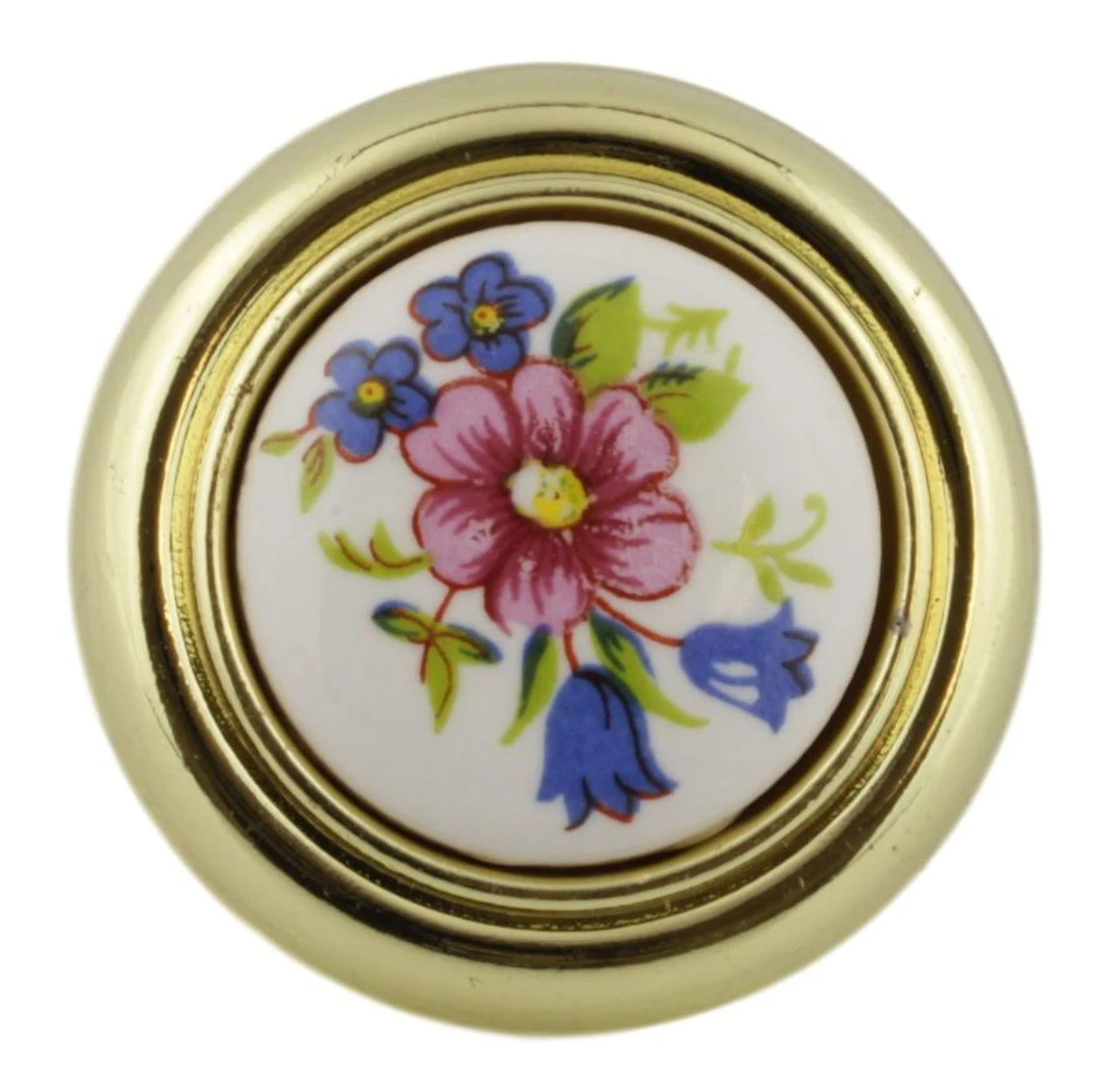 Liberty 1-1/4" Ceramic Flowers Knob White With Polished Brass 2 Liberty 1-1/4" Ceramic Flowers Knob White With Polished Brass - Image 2
