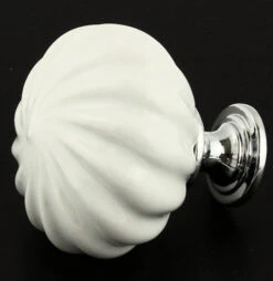 1-3/4" Swirl Ceramic Knob White With Chrome Base