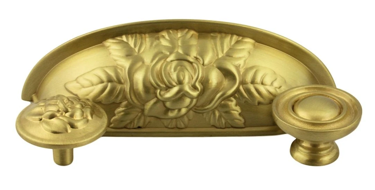 3-3/4" Old Rose Pattern Cup Pull Satin Brass 10 3-3/4" Old Rose Pattern Cup Pull Satin Brass - Image 10