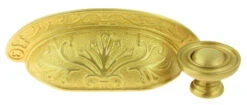 2-1/2" Baroque Scroll Work Cup Pull Satin Brass 30 2-1/2" Baroque Scroll Work Cup Pull Satin Brass -D'Lawless Hardware Shop satin brass hardware set 1 46631.1647290340
