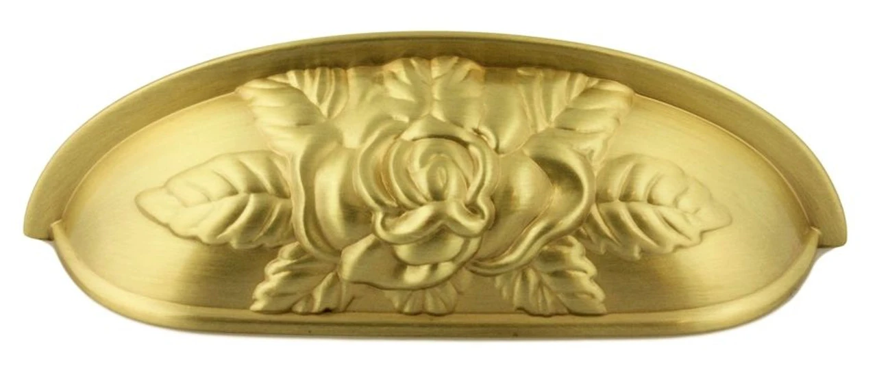 3-3/4" Old Rose Pattern Cup Pull Satin Brass 1 3-3/4" Old Rose Pattern Cup Pull Satin Brass