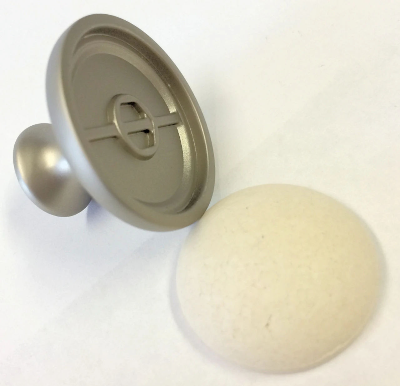 Satin Nickel Knob Base W/ Unglazed Ready-to Fire Ceramic Insert - 34mm 1 Satin Nickel Knob Base W/ Unglazed Ready-to Fire Ceramic Insert - 34mm