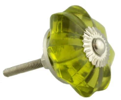 1-3/4" Indian Style Glass Knob Seaweed Green With Satin Chrome