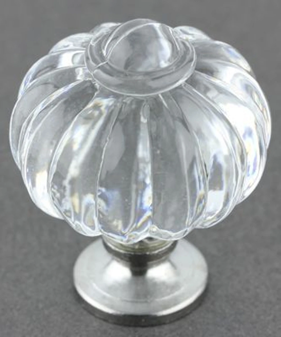 1-1/16" Acrylic Pumpkin Shaped Knob Clear With Chrome 1 1-1/16" Acrylic Pumpkin Shaped Knob Clear With Chrome