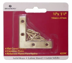 Liberty Solid Brass Flat Corner Braces - Set Of 4 - 3/8" X 1-7/8"