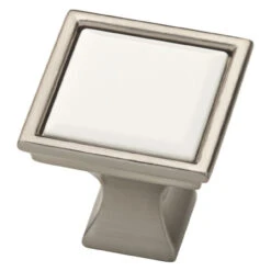 1-1/4" Square Vista Knob Satin Nickel With White Ceramic Insert