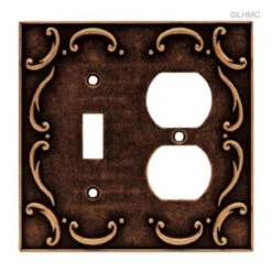 Liberty Switch & Duplex Wall Plate - French Lace - Sponged Copper L-64275