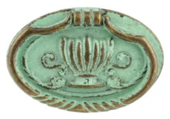 2-3/8" Oval Bail Pull With Decorative Crown Center Verdigris
