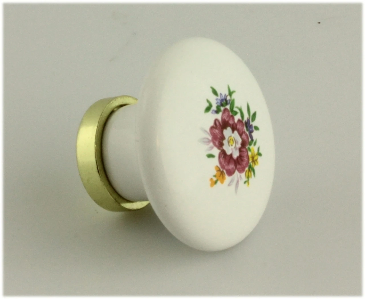 1-1/2" Floral Ceramic Knob White With Brass Backplate 2 1-1/2" Floral Ceramic Knob White With Brass Backplate - Image 2