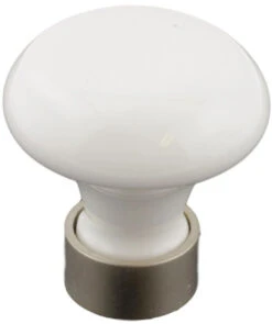 1-3/8" Ceramic Knob White With Satin Nickel